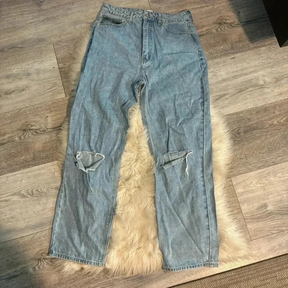 Princess Polly rigid jean straight leg high rise ripped ones mom jeans